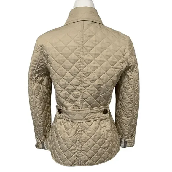 Burberry Brit Women’s Small Beige Quilted Jacket Nova Check Cuffs Classic Coat - Picture 4 of 13